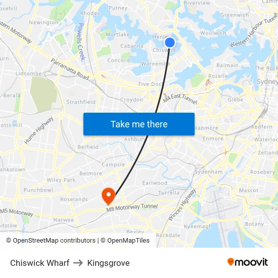 Chiswick Wharf to Kingsgrove map
