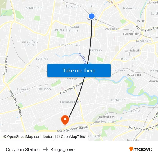 Croydon Station to Kingsgrove map
