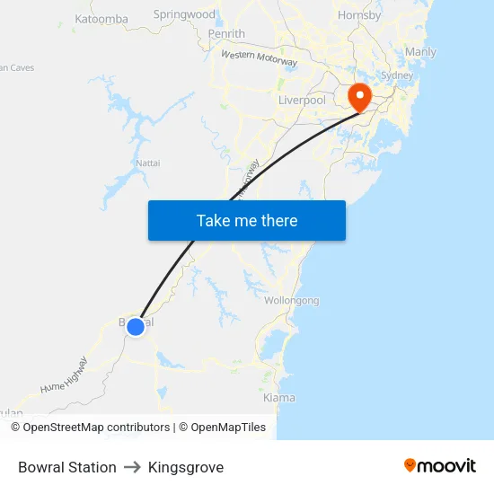 Bowral Station to Kingsgrove map