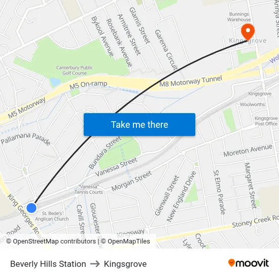 Beverly Hills Station to Kingsgrove map