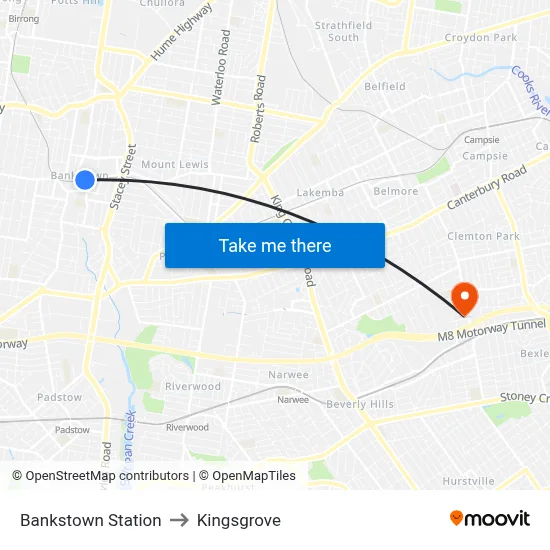 Bankstown Station to Kingsgrove map
