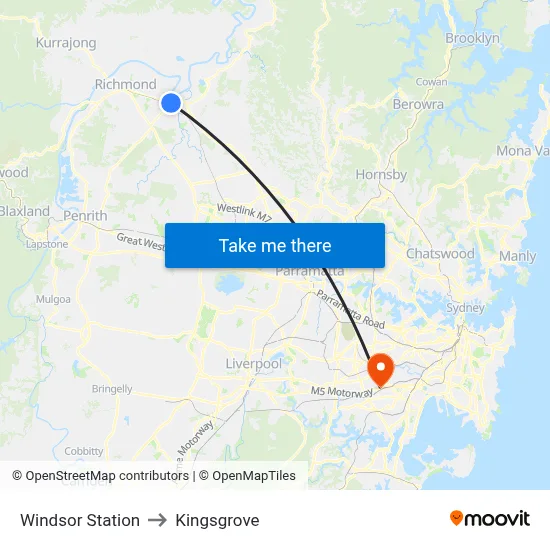 Windsor Station to Kingsgrove map