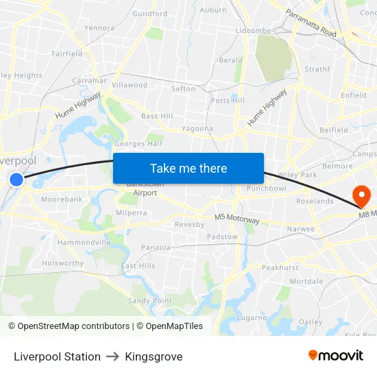 Liverpool Station to Kingsgrove map