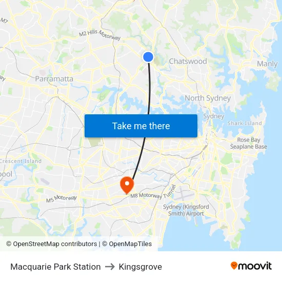 Macquarie Park Station to Kingsgrove map