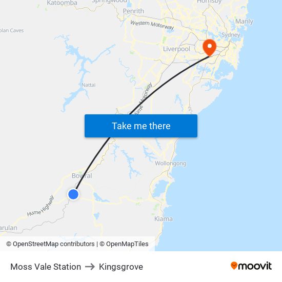 Moss Vale Station to Kingsgrove map