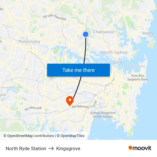 North Ryde Station to Kingsgrove map