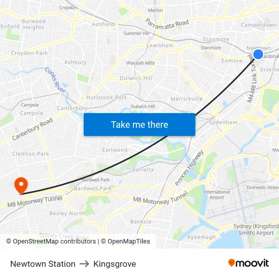 Newtown Station to Kingsgrove map
