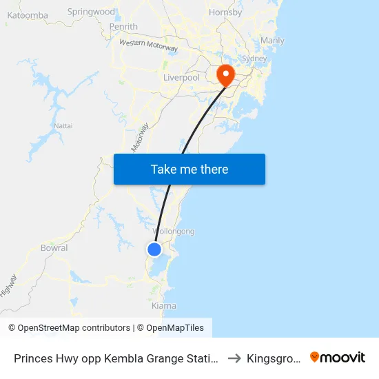 Princes Hwy opp Kembla Grange Station to Kingsgrove map