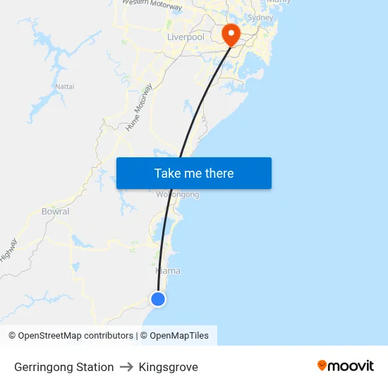 Gerringong Station to Kingsgrove map
