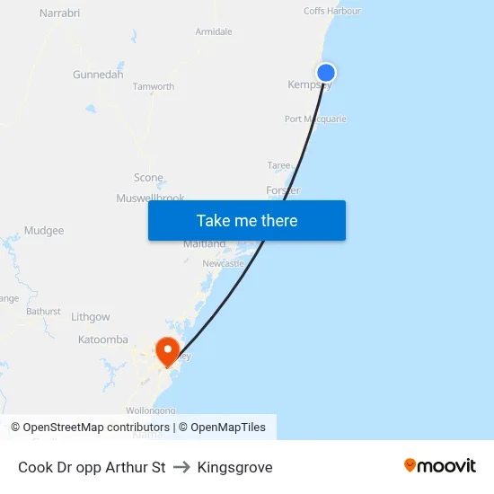Cook Dr opp Arthur St to Kingsgrove map