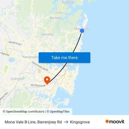 Mona Vale B-Line, Barrenjoey Rd to Kingsgrove map