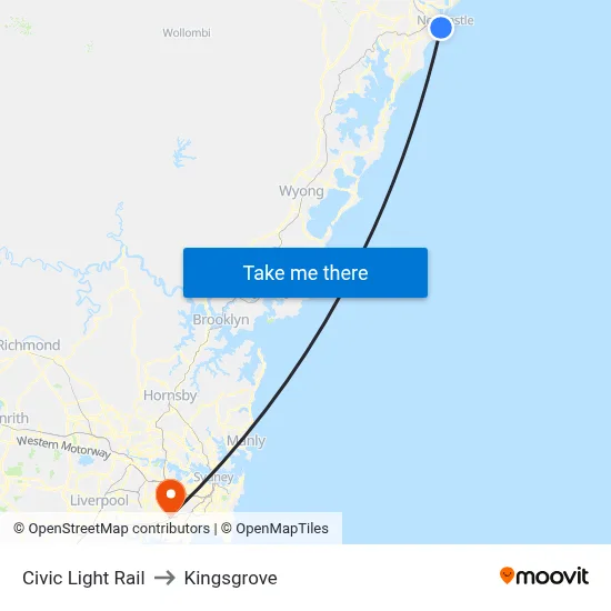 Civic Light Rail to Kingsgrove map
