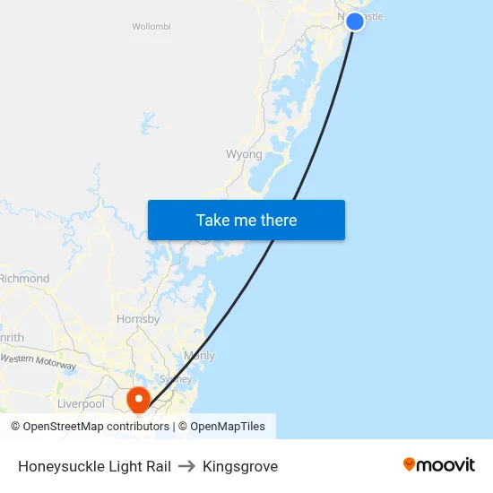 Honeysuckle Light Rail to Kingsgrove map