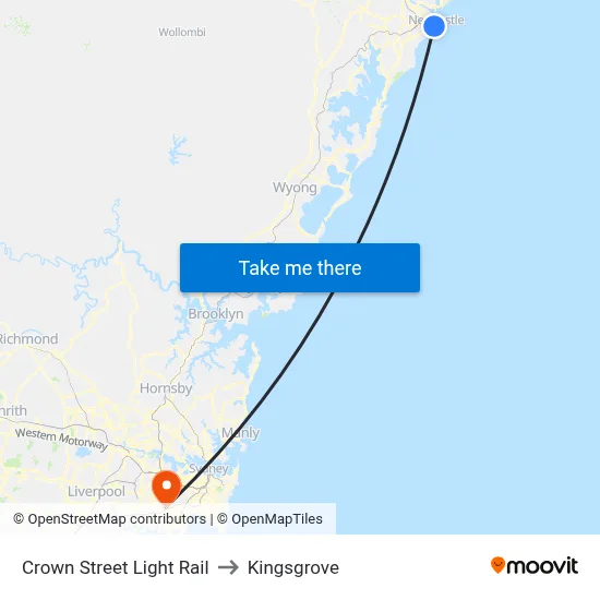 Crown Street Light Rail to Kingsgrove map