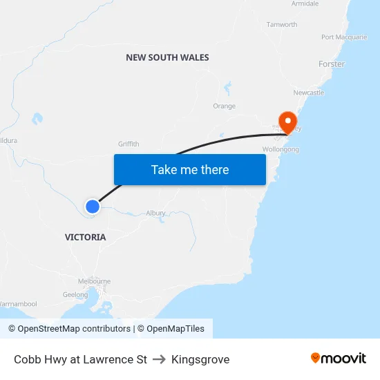 Cobb Hwy at Lawrence St to Kingsgrove map