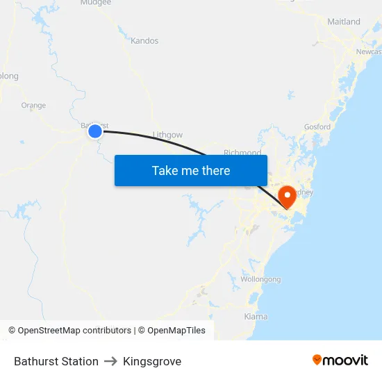 Bathurst Station to Kingsgrove map