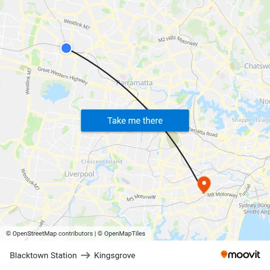 Blacktown Station to Kingsgrove map