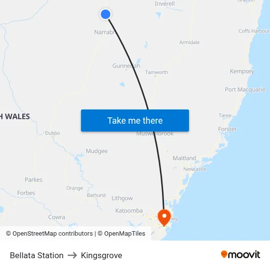 Bellata Station to Kingsgrove map