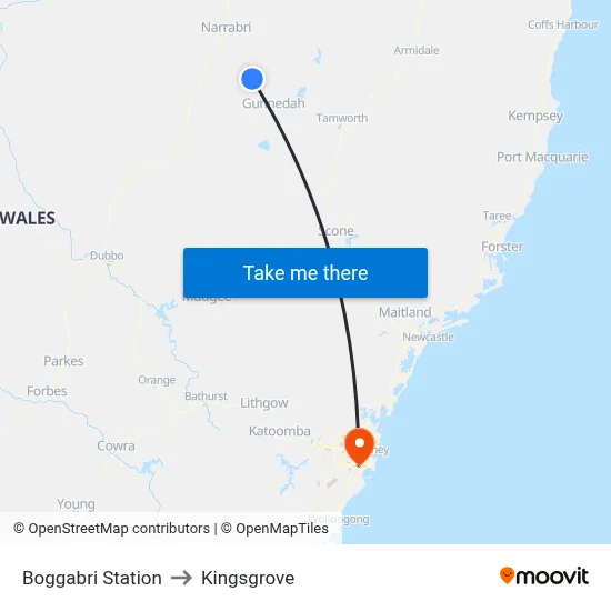 Boggabri Station to Kingsgrove map