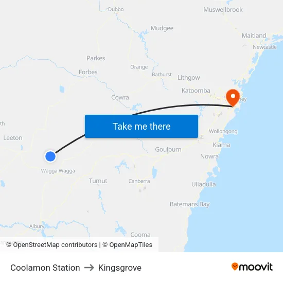 Coolamon Station to Kingsgrove map