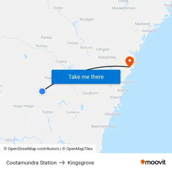 Cootamundra Station to Kingsgrove map