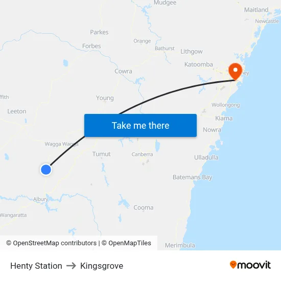 Henty Station to Kingsgrove map