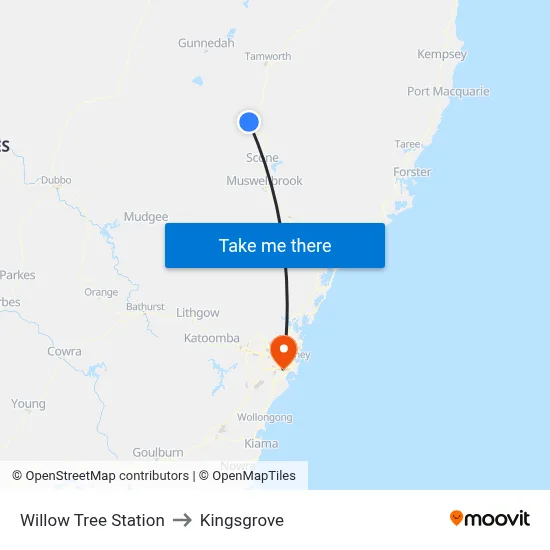 Willow Tree Station to Kingsgrove map