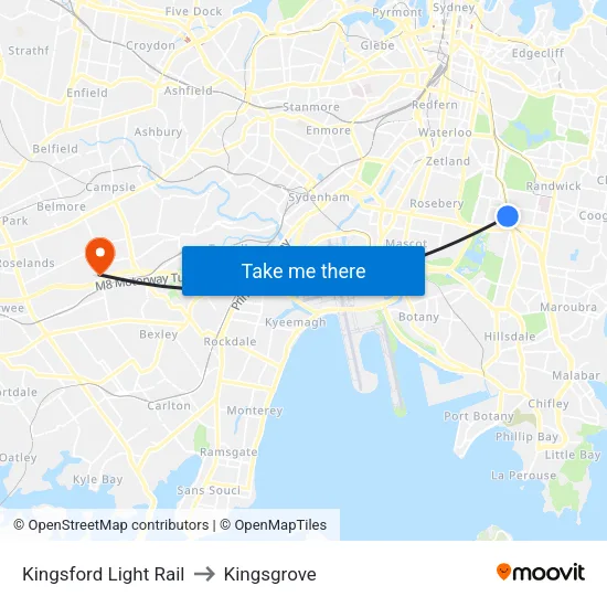 Kingsford Light Rail to Kingsgrove map