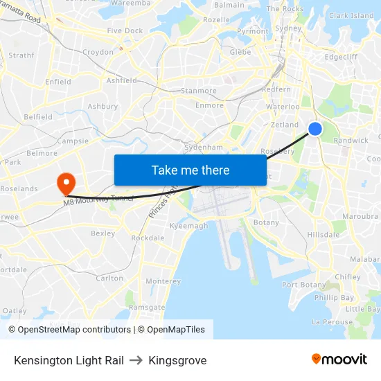 Kensington Light Rail to Kingsgrove map