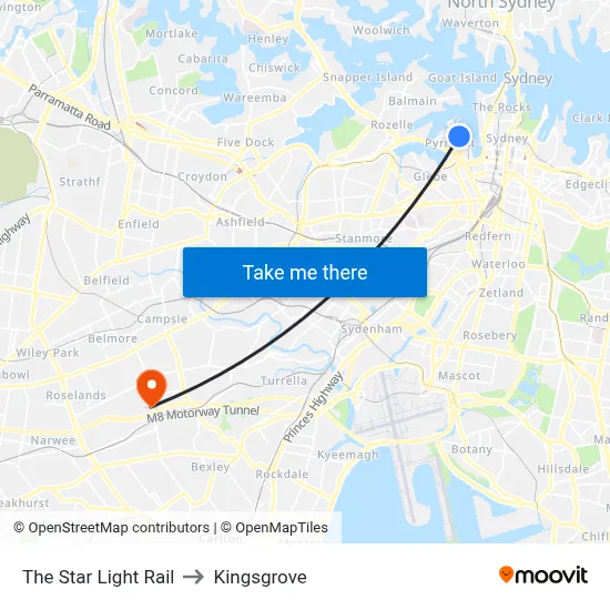 The Star Light Rail to Kingsgrove map