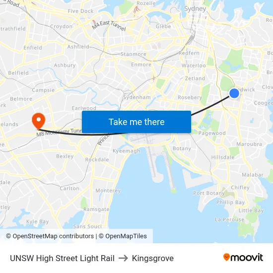 UNSW High Street Light Rail to Kingsgrove map