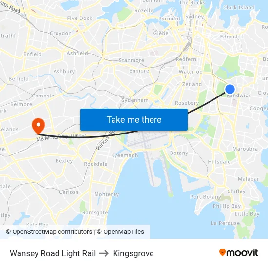 Wansey Road Light Rail to Kingsgrove map