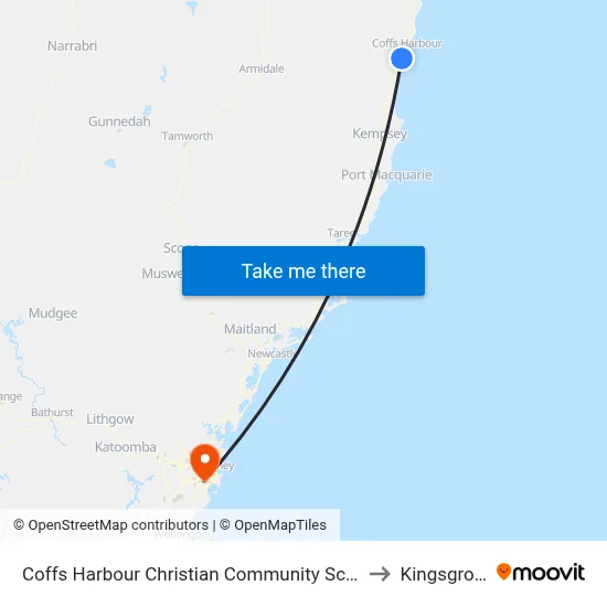 Coffs Harbour Christian Community School to Kingsgrove map