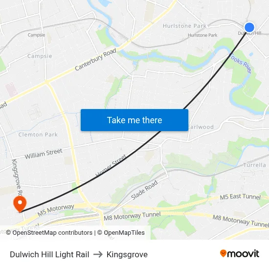 Dulwich Hill Light Rail to Kingsgrove map