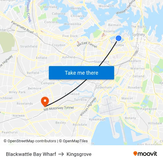 Blackwattle Bay Wharf to Kingsgrove map