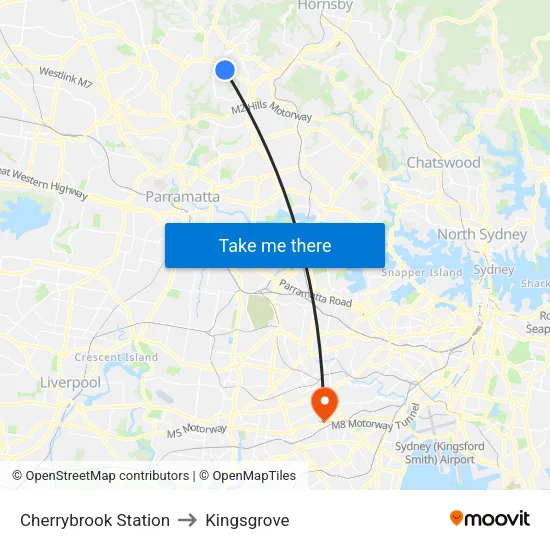 Cherrybrook Station to Kingsgrove map