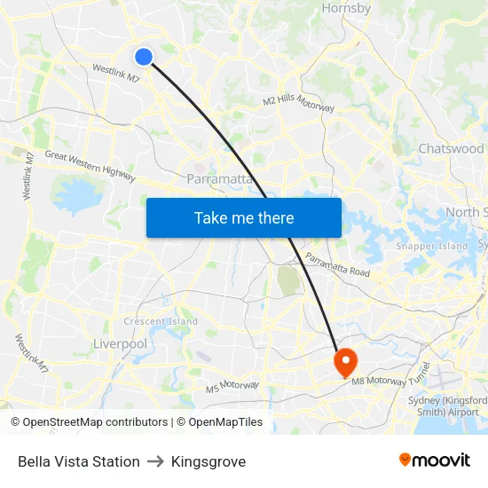 Bella Vista Station to Kingsgrove map