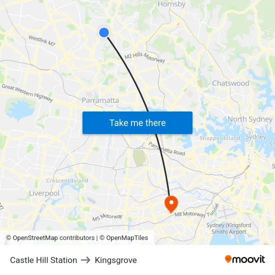 Castle Hill Station to Kingsgrove map