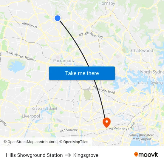 Hills Showground Station to Kingsgrove map