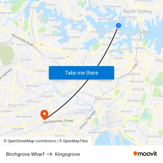 Birchgrove Wharf to Kingsgrove map
