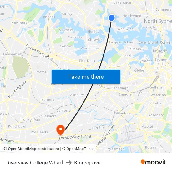 Riverview College Wharf to Kingsgrove map