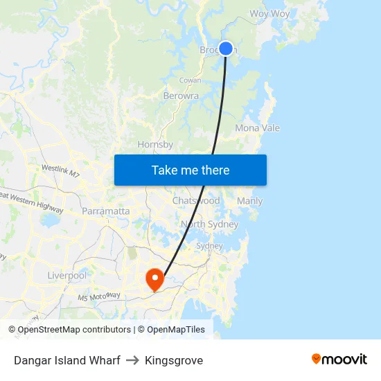 Dangar Island Wharf to Kingsgrove map