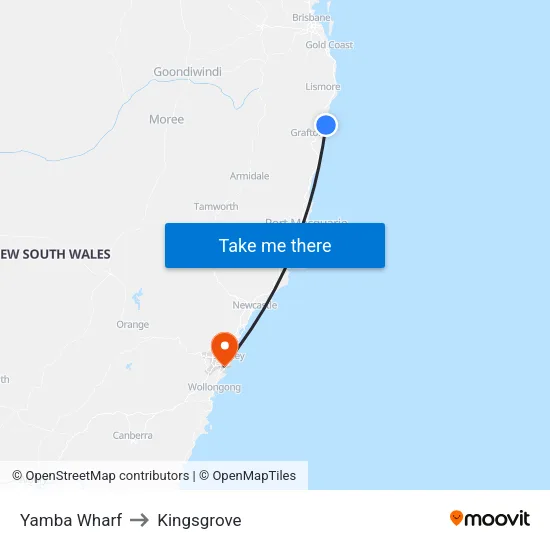 Yamba Wharf to Kingsgrove map