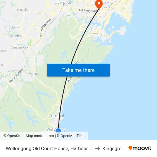 Wollongong Old Court House, Harbour St to Kingsgrove map
