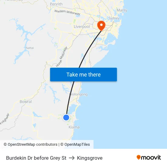Burdekin Dr before Grey St to Kingsgrove map