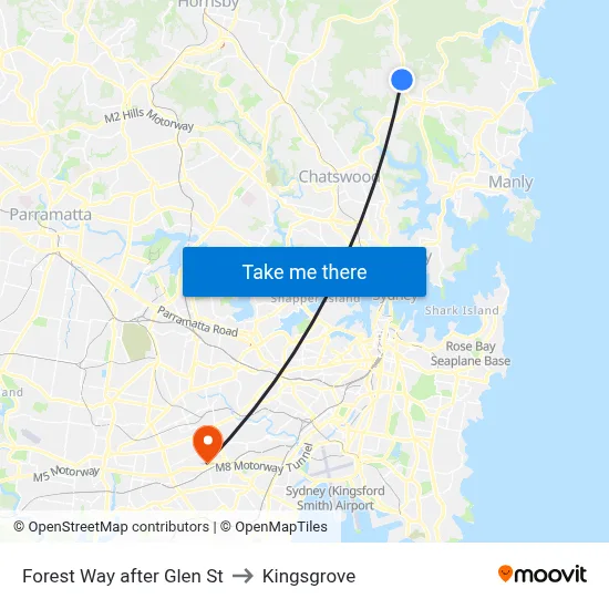 Forest Way after Glen St to Kingsgrove map