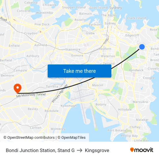 Bondi Junction Station, Stand G to Kingsgrove map