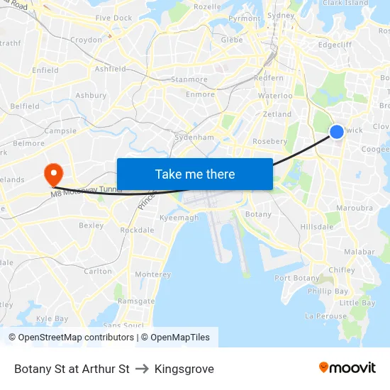 Botany St at Arthur St to Kingsgrove map