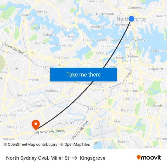 North Sydney Oval, Miller St to Kingsgrove map
