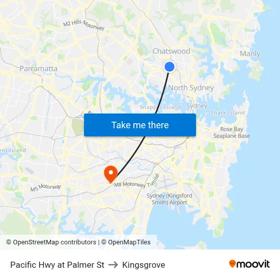Pacific Hwy at Palmer St to Kingsgrove map